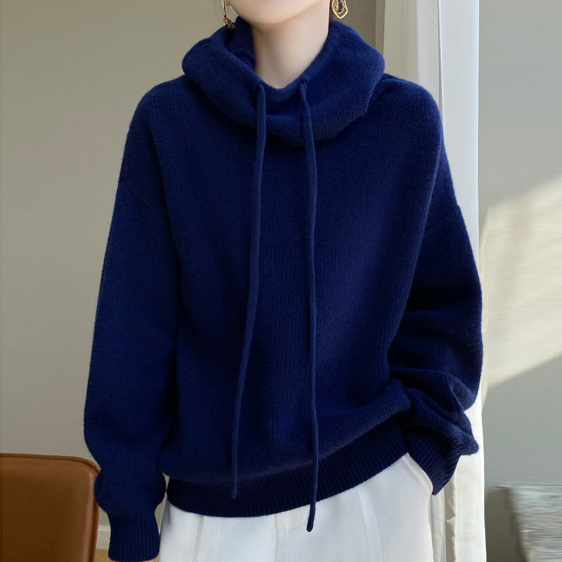 Damen Strickpullover Oversize Mit Kordelzug Beige