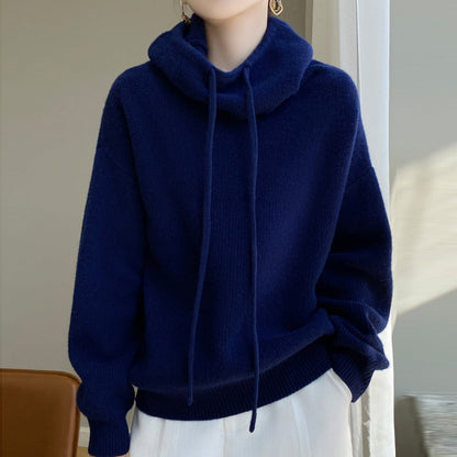 Damen Strickpullover Oversize Mit Kordelzug Beige