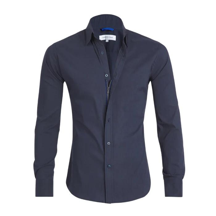 Elite - Anti-Knitter-Bluse mit Reißverschluss-Dunkelblau-XS-Chaps Herrenmode