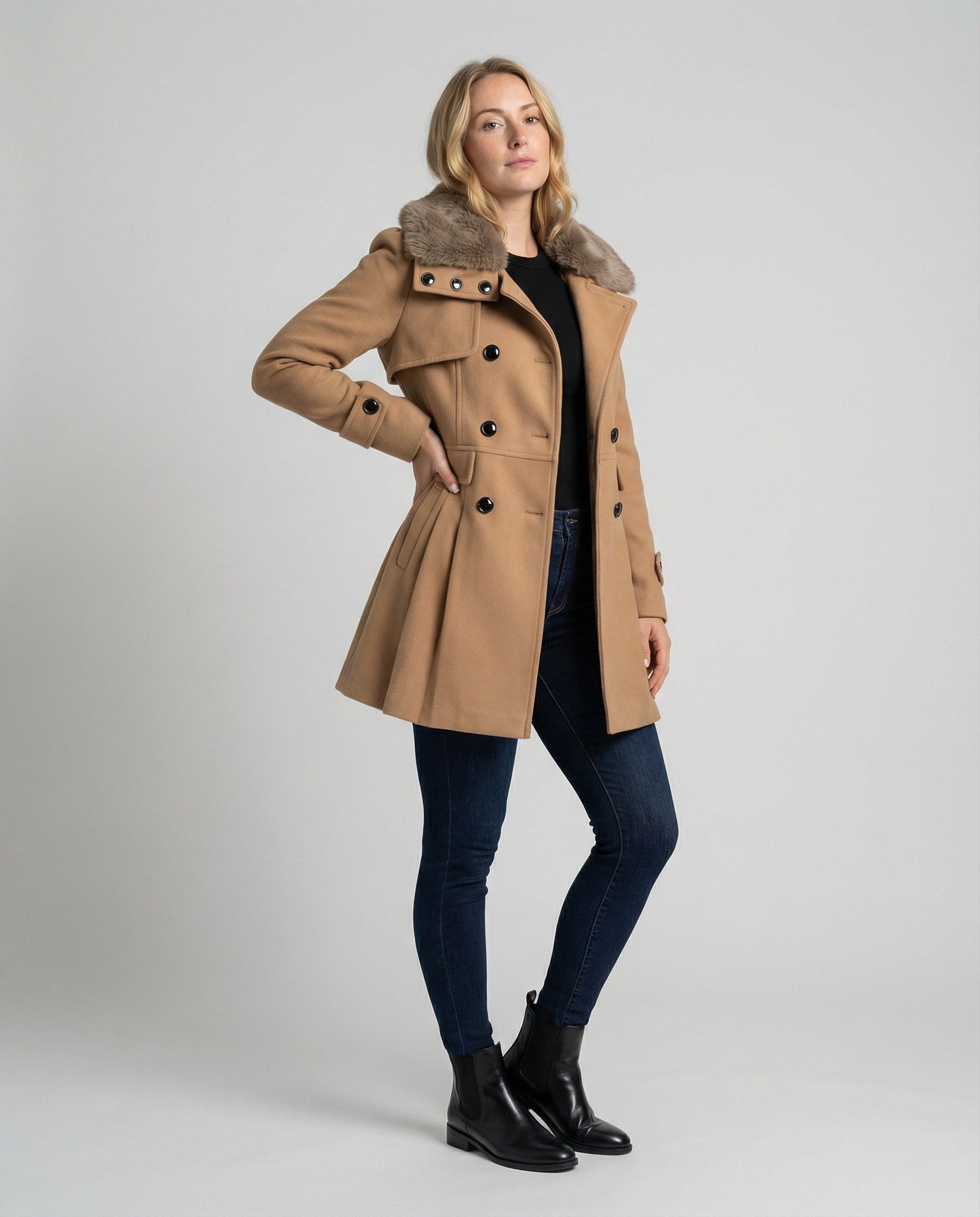 Damen Trenchcoat Wollmix Elegantes Design - Norvielle