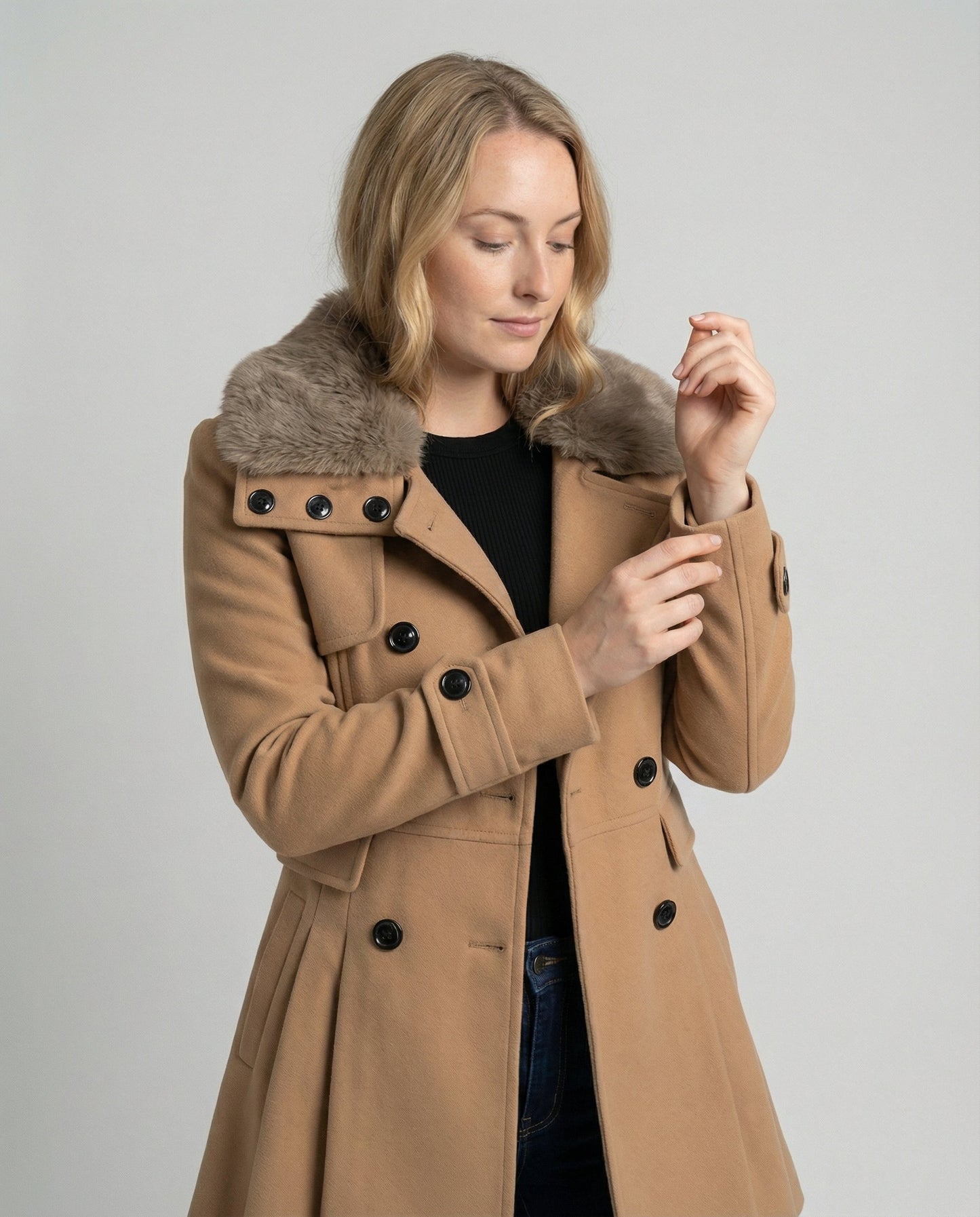 Damen Trenchcoat Wollmix Elegantes Design