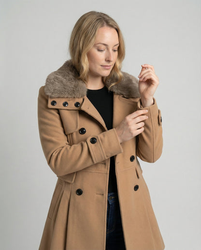 Damen Trenchcoat Wollmix Elegantes Design