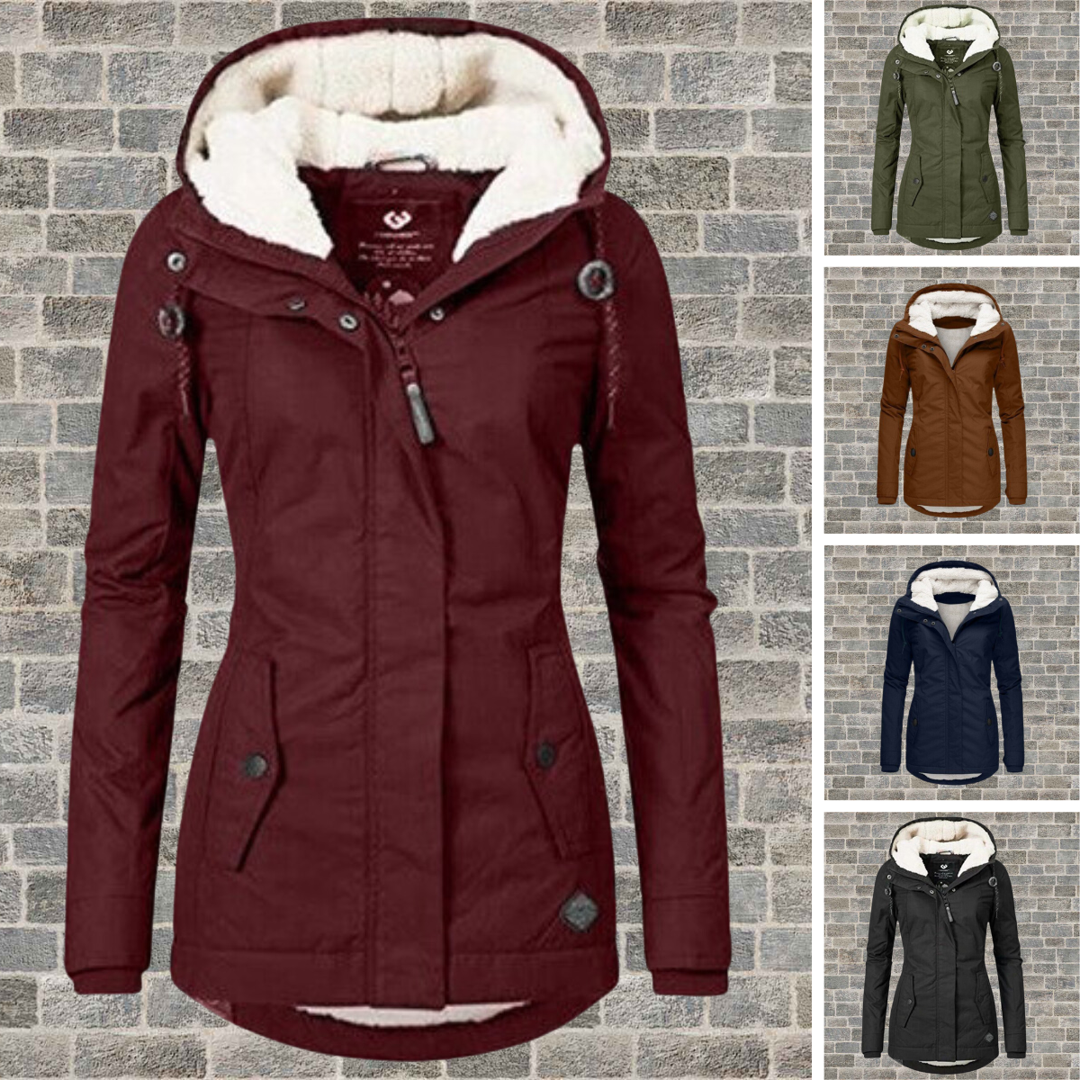 Damen Winterjacke Lang Warm Isoliert Schwarz - Norvielle