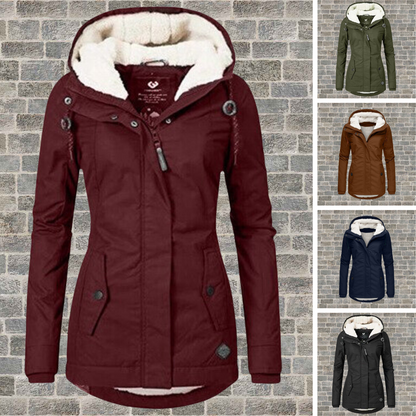 Damen Winterjacke Lang Warm Isoliert Schwarz - Norvielle