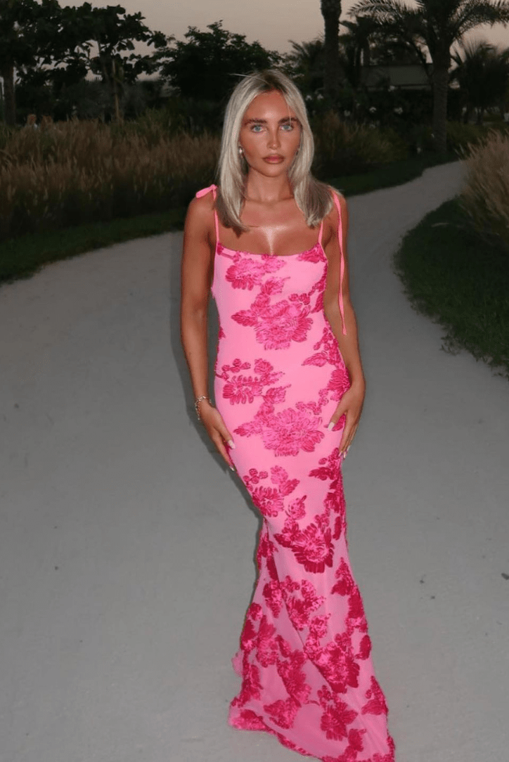 Ziska Damen Maxikleid Rosa Blumenmuster Elegant - Norvielle