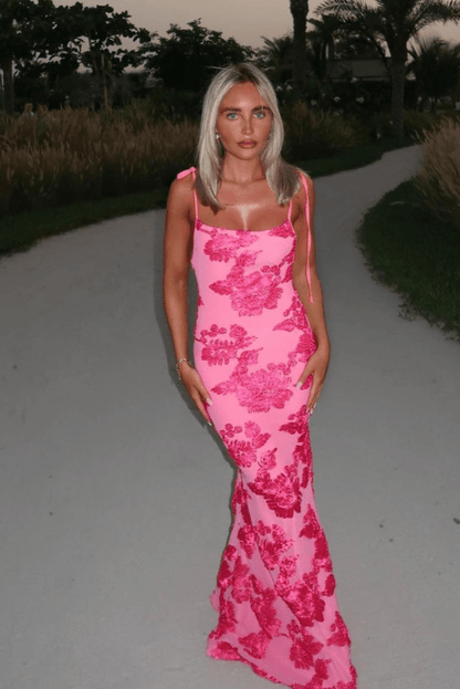 Ziska Damen Maxikleid Rosa Blumenmuster Elegant - Norvielle
