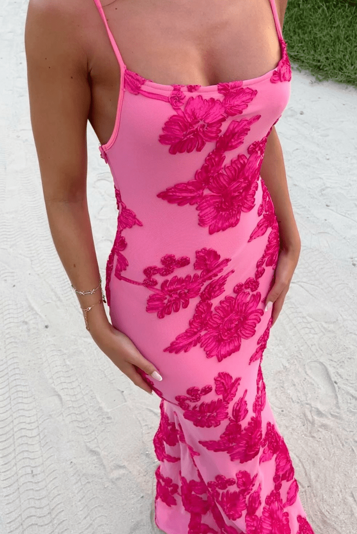 Ziska Damen Maxikleid Rosa Blumenmuster Elegant