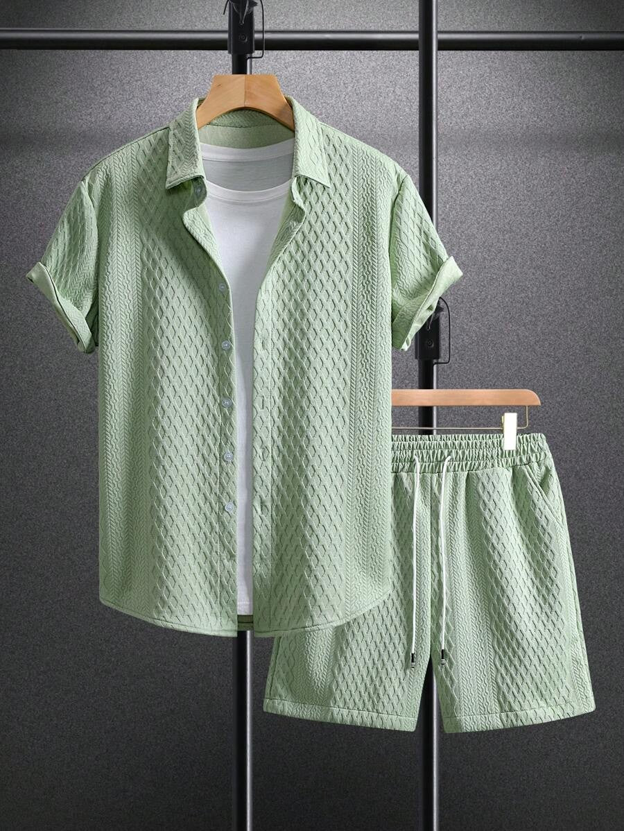 Herren Set 3D-Waffelstruktur Hemd Shorts