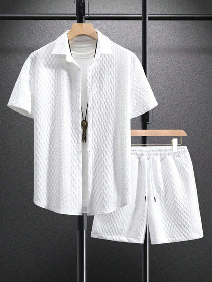Herren Set 3D-Waffelstruktur Hemd Shorts