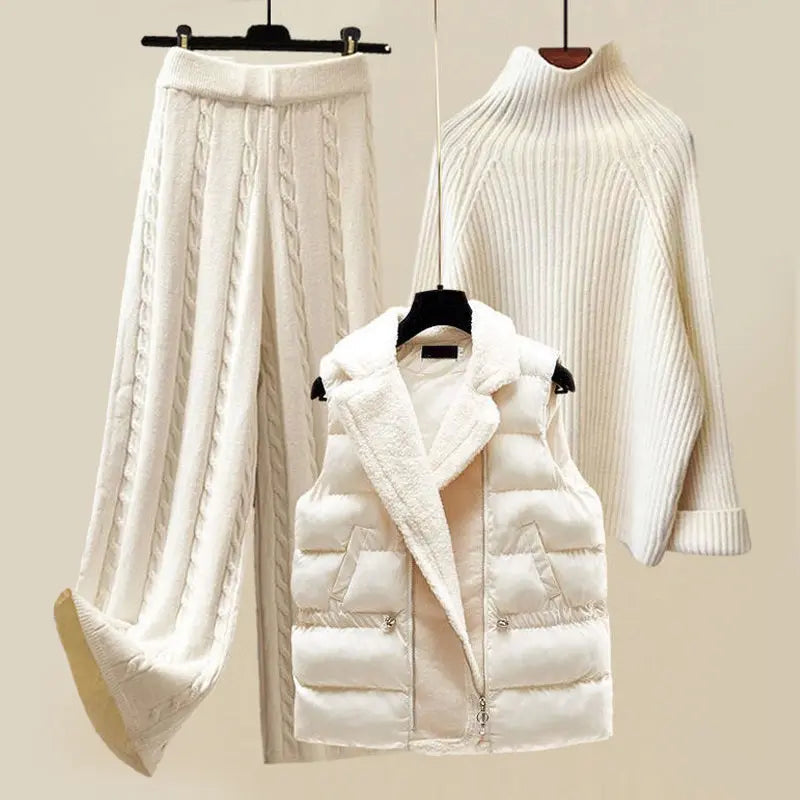 Damen 3-teiliges Strickwinterset Wärme und Eleganz Beige - Norvielle