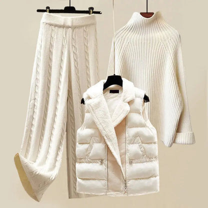 Damen 3-teiliges Strickwinterset Wärme und Eleganz Beige - Norvielle