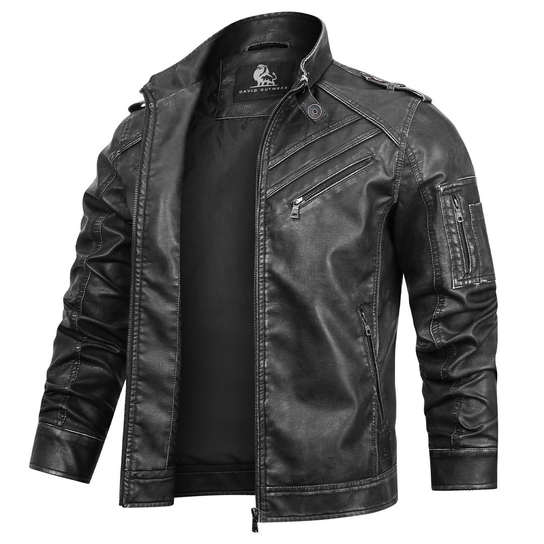 Leder Bikerjacke Schwarz - Norvielle