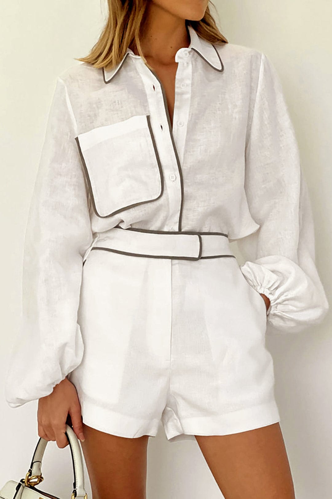 Damen Zweiteiler-Set Elegantes Kontrastdetails - Norvielle