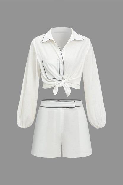 Damen Zweiteiler-Set Elegantes Kontrastdetails