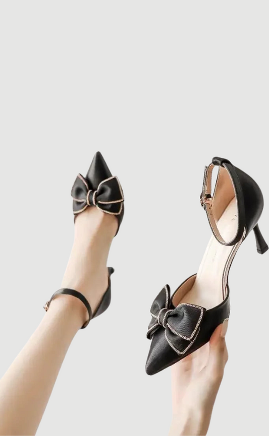Damen Riemchen Schuhe Spitz Absatz Fliege Detail - Norvielle