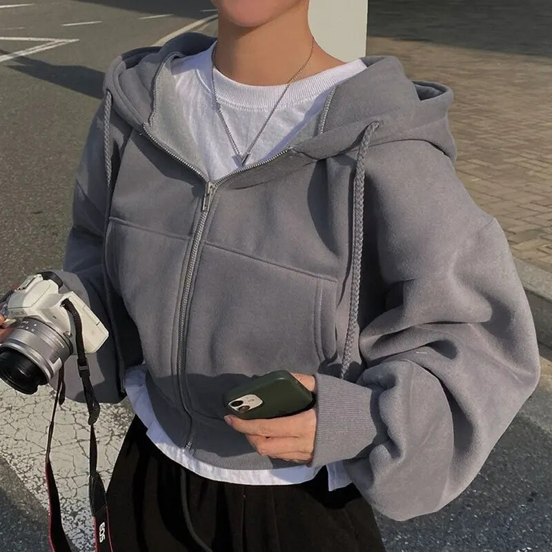 Damen Übergröße Hoodie mit Reißverschluss aus Fleece