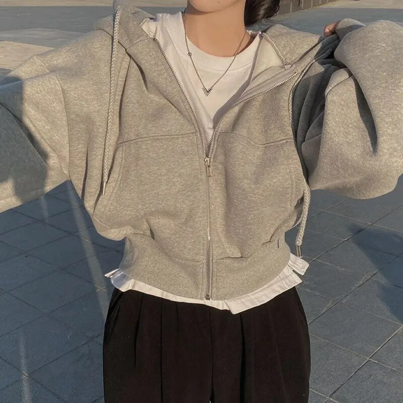 Damen Übergröße Hoodie mit Reißverschluss aus Fleece