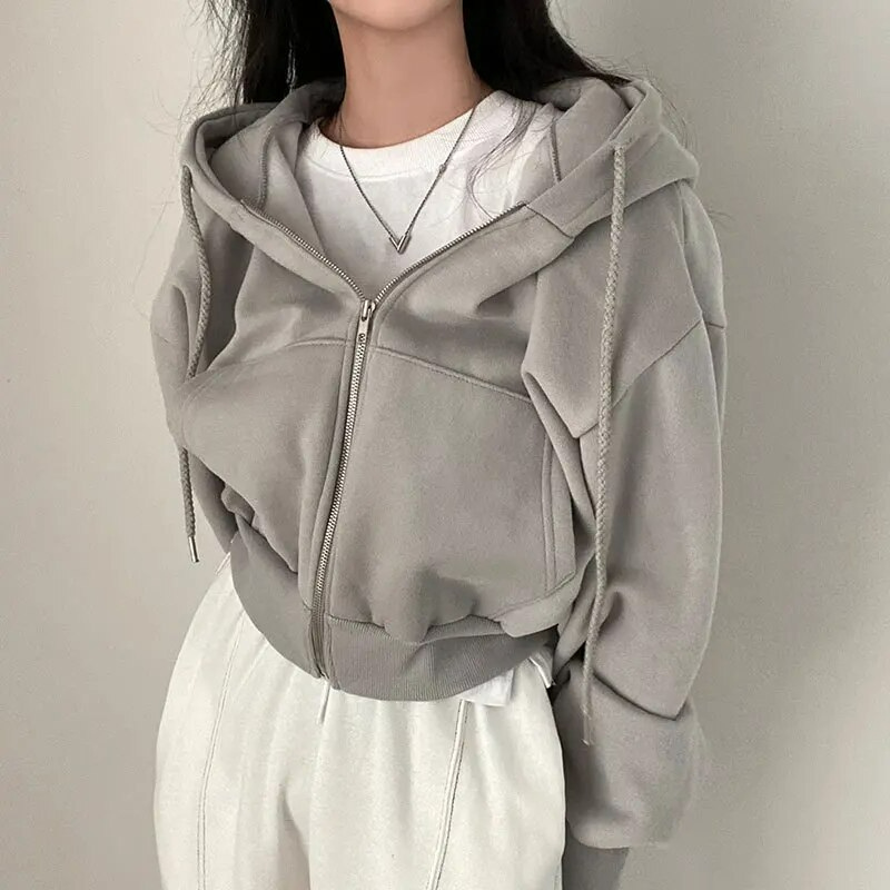 Damen Übergröße Hoodie mit Reißverschluss aus Fleece