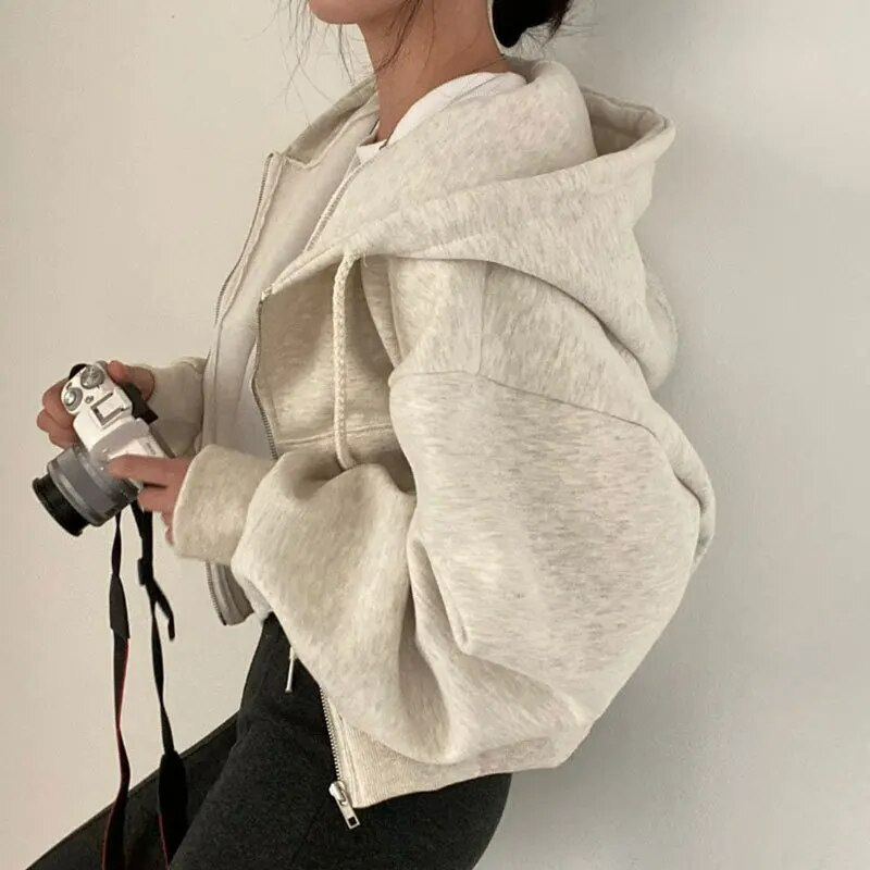 Damen Übergröße Hoodie mit Reißverschluss aus Fleece
