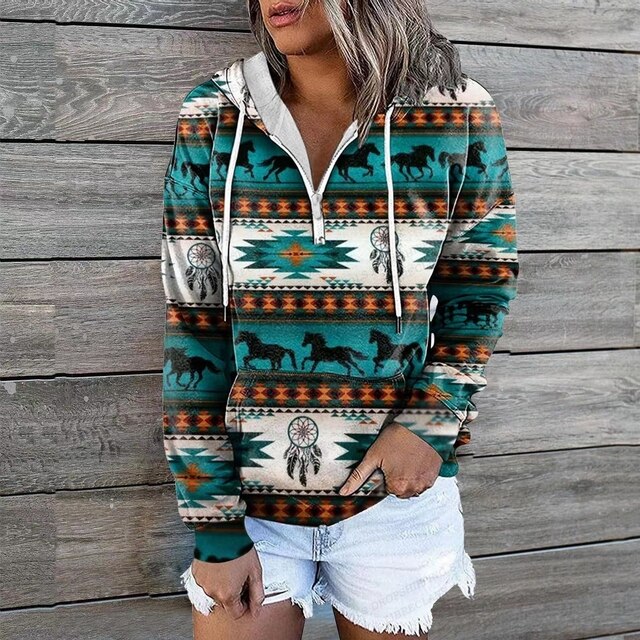 Norvielle Damen Ethnische Kapuzenpullover