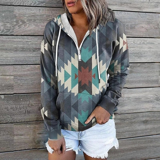Norvielle Damen Ethnische Kapuzenpullover
