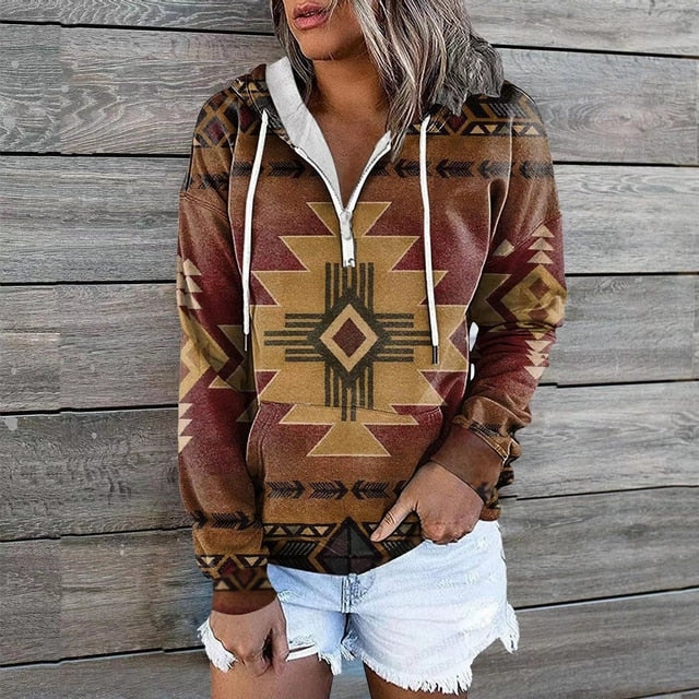 Norvielle Damen Ethnische Kapuzenpullover