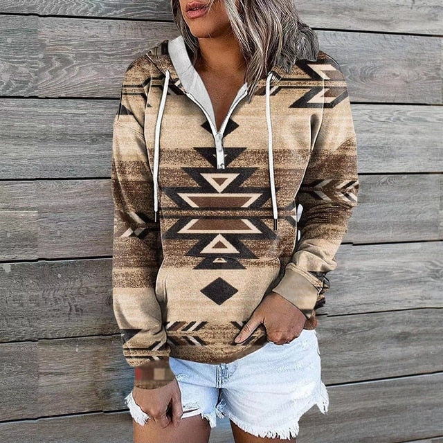 Norvielle Damen Ethnische Kapuzenpullover