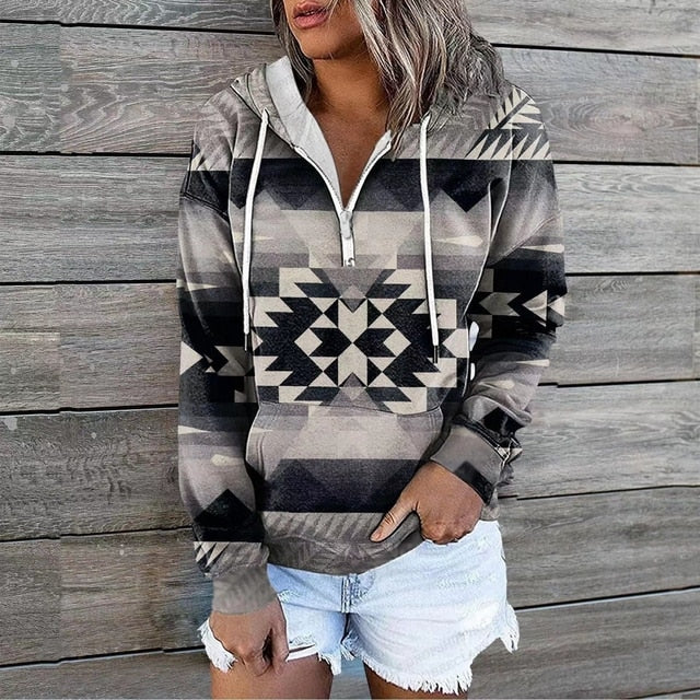 Norvielle Damen Ethnische Kapuzenpullover
