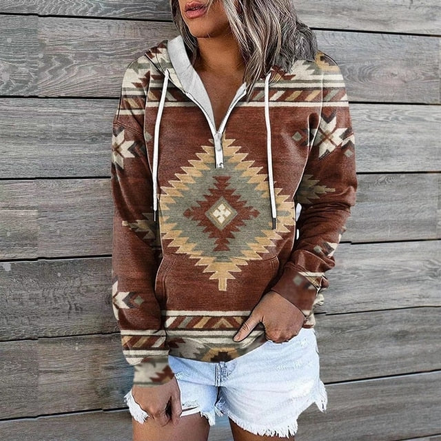 Norvielle Damen Ethnische Kapuzenpullover