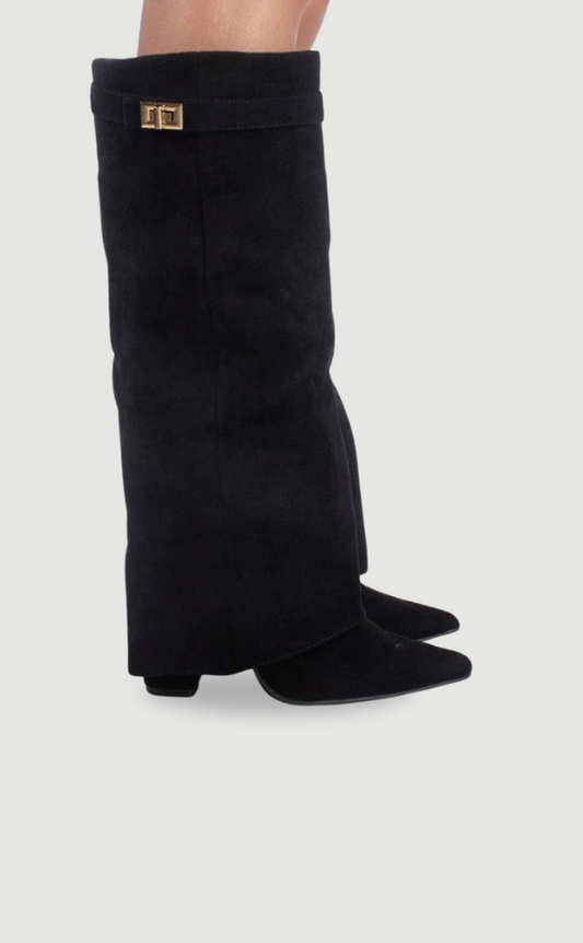 Evy Damenstiefel Wildleder Gold Akzente Schwarz - Norvielle