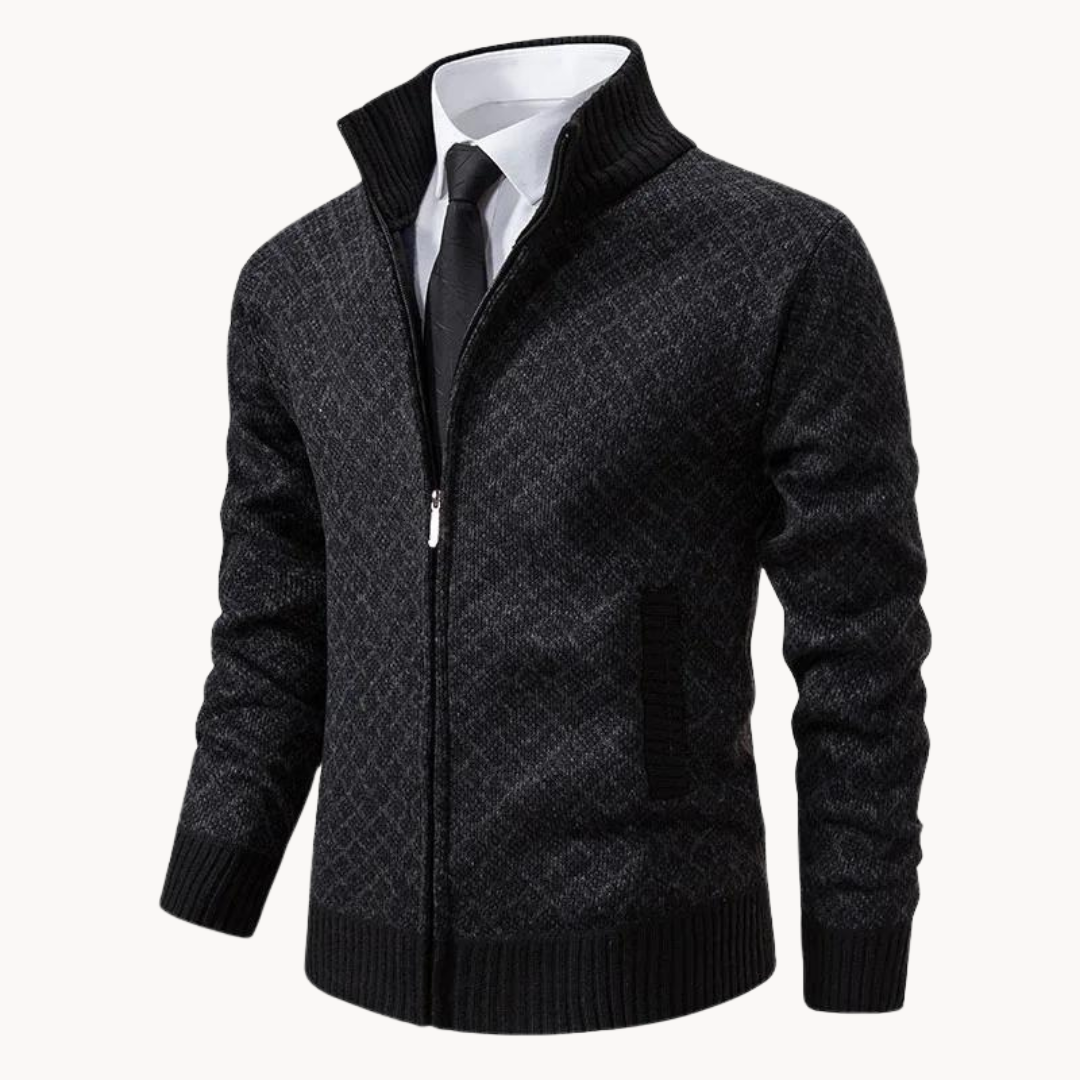Herren Pullover Reißverschluss Gerippter Kragen Struktur Schwarz - Norvielle