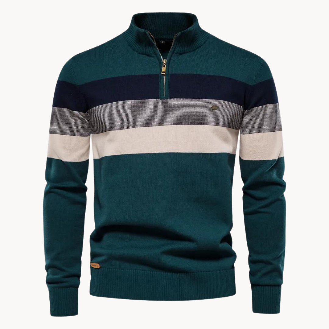Gestreifter Pullover mit Reißverschluss und Stehkragen