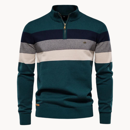 Gestreifter Pullover mit Reißverschluss und Stehkragen