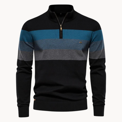 Gestreifter Pullover mit Reißverschluss und Stehkragen