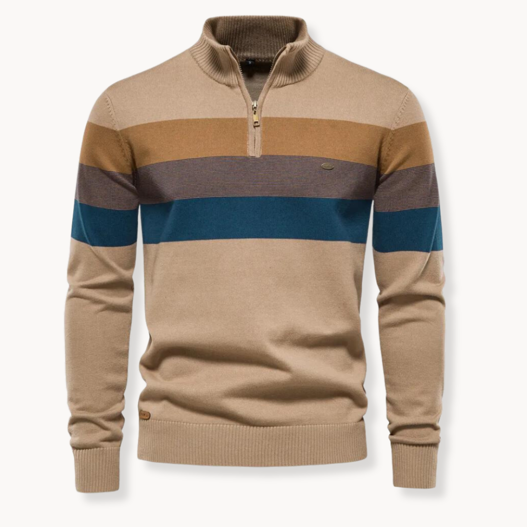 Gestreifter Pullover mit Reißverschluss und Stehkragen