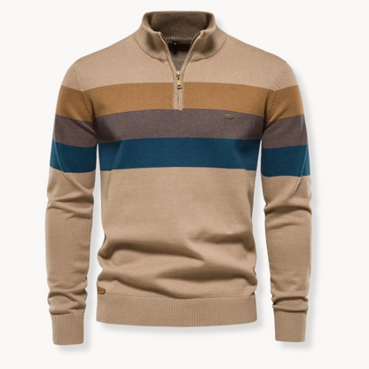 Gestreifter Pullover mit Reißverschluss und Stehkragen