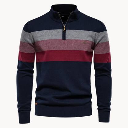 Gestreifter Pullover mit Reißverschluss und Stehkragen - Norvielle