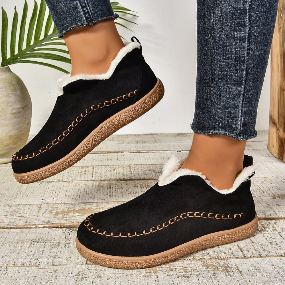 Damen Winter-Slipper Fleece Rutschfest Schwarz - Norvielle