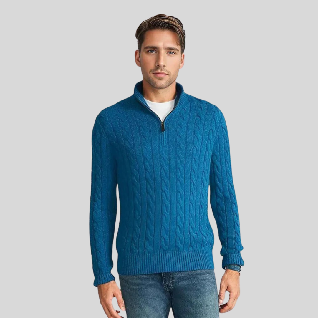 Herren Kabelstrick-Pullover Reißverschluss