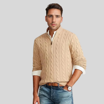 Herren Kabelstrick-Pullover Reißverschluss