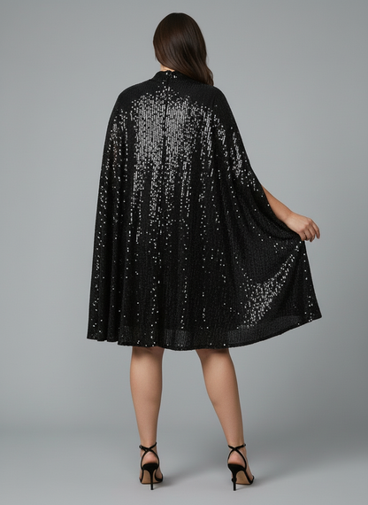 Elegantes Damen Cape-Kleid mit Pailletten