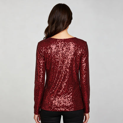 Glänzender Damen V-Ausschnitt Pullover