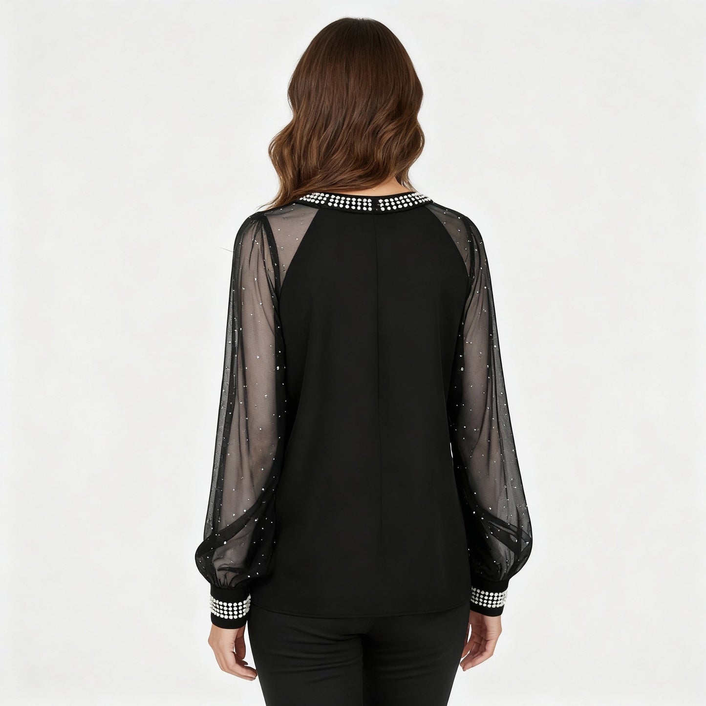 Damen Oberteil Mesh Pailletten