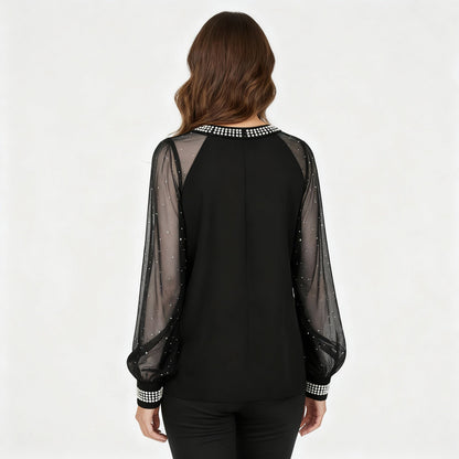 Damen Oberteil Mesh Pailletten