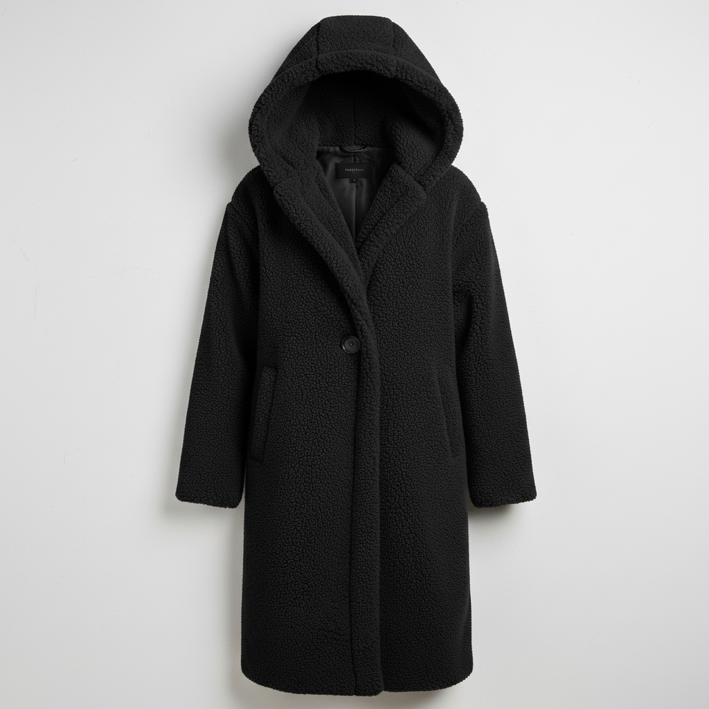 Damen Teddy Mantel Langer Kapuzenmantel Komfort