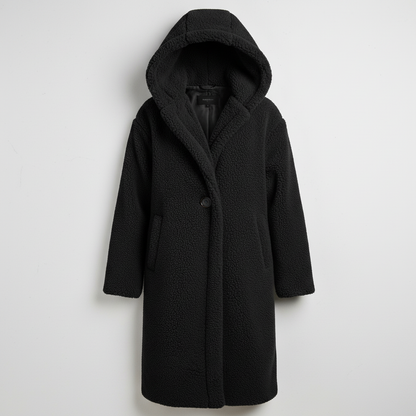 Damen Teddy Mantel Langer Kapuzenmantel Komfort