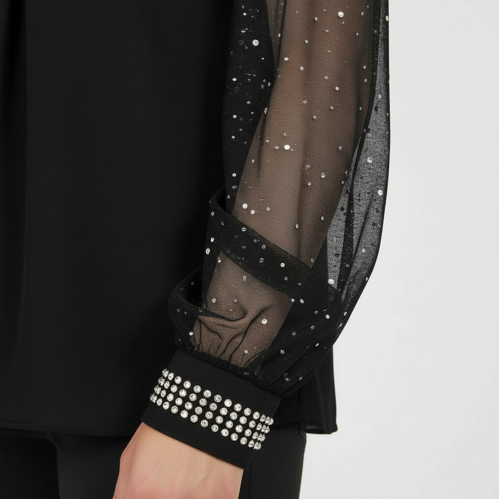 Damen Oberteil Mesh Pailletten