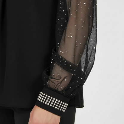 Damen Oberteil Mesh Pailletten