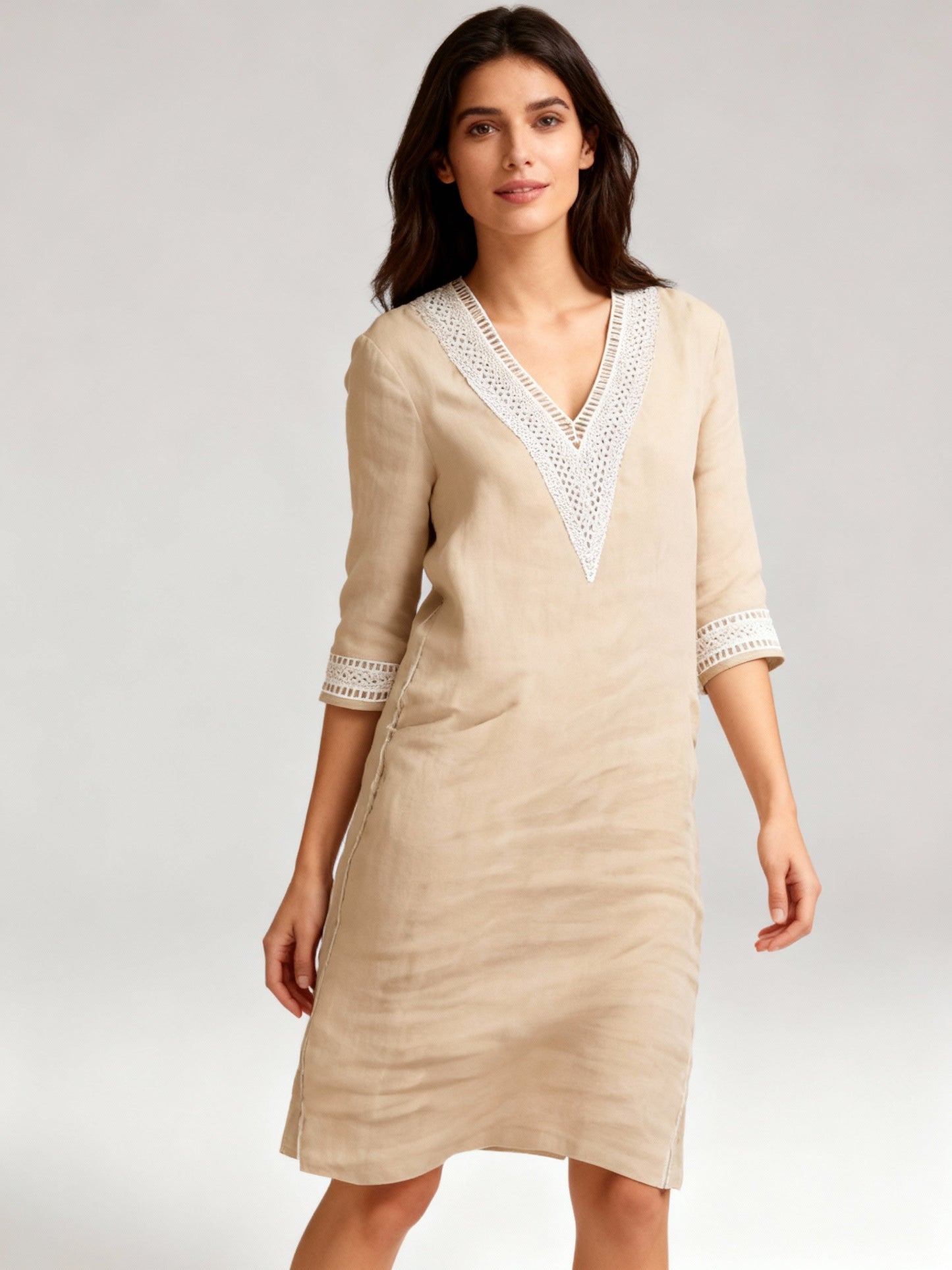 Damen Sommerkleid Langärmlig Einfarbig Regular Fit