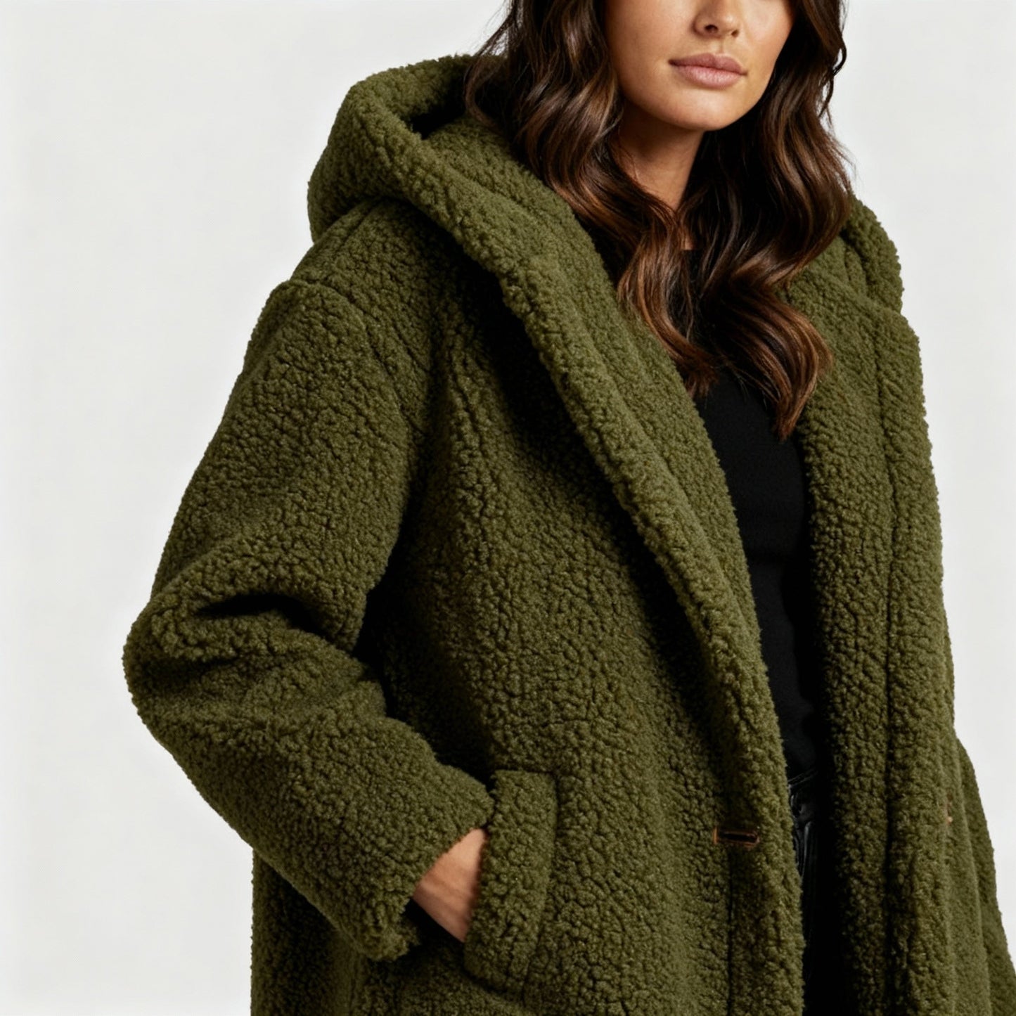 Damen Wintermantel Lang Kapuze Taschen